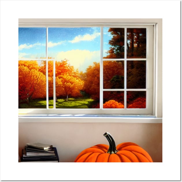 Rising Sunrise But It's Fall Pumpkin Season Library Books Bookish Person Wall Art by DaysuCollege